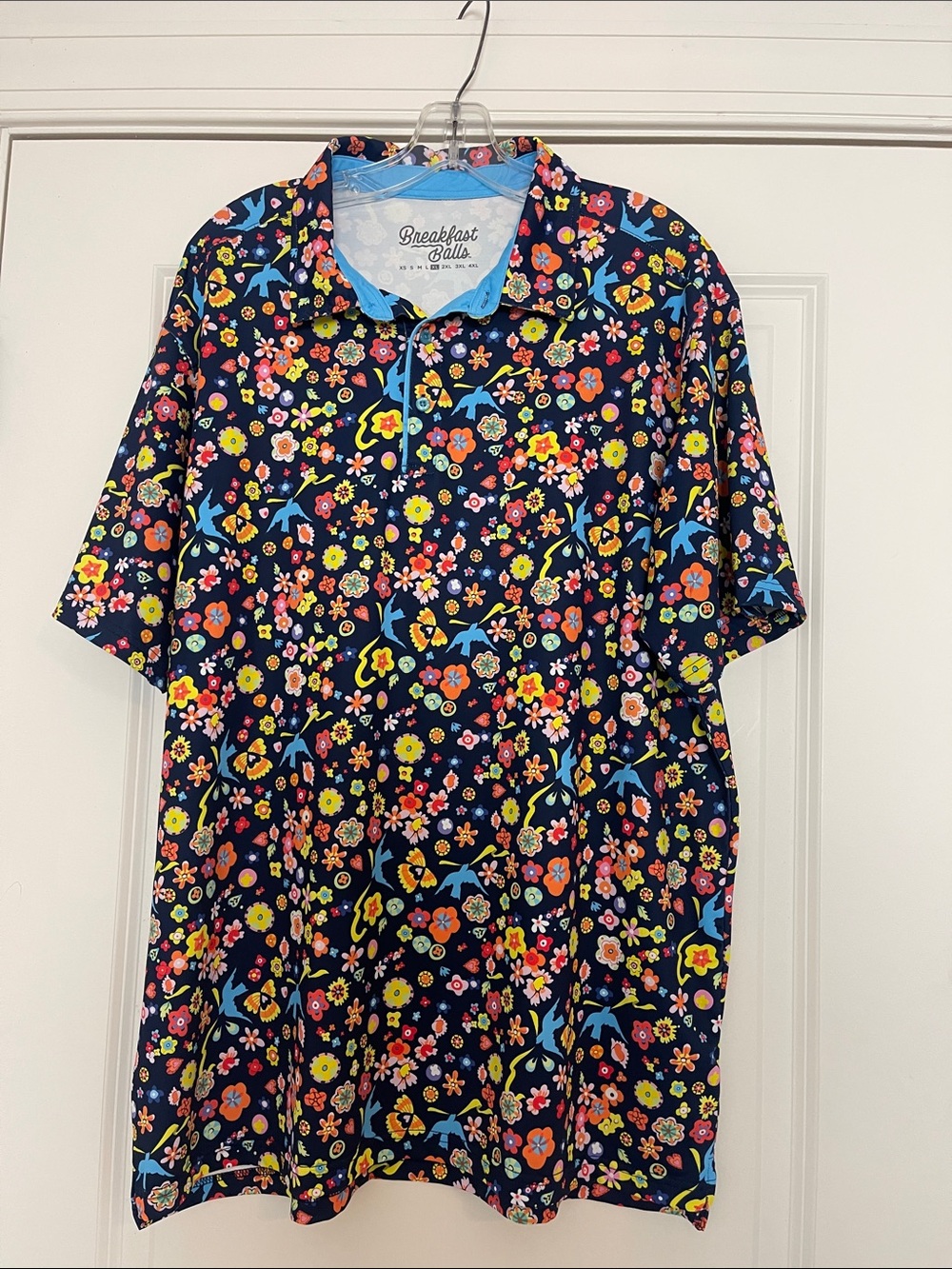 Breakfast Balls Men’s Golf Polo Floral Bird Print XL
